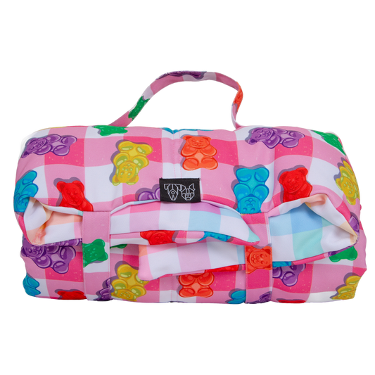ON-THE-GO PET MAT: Beary Sweet/Rainbow Gingham