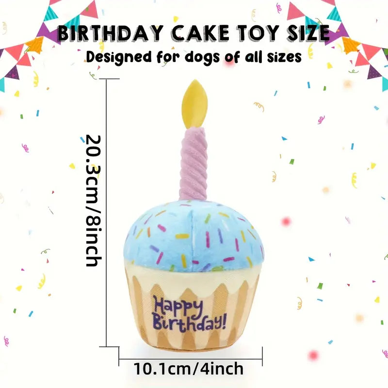 Squeaky Plush Dog Birthday Cake Toy