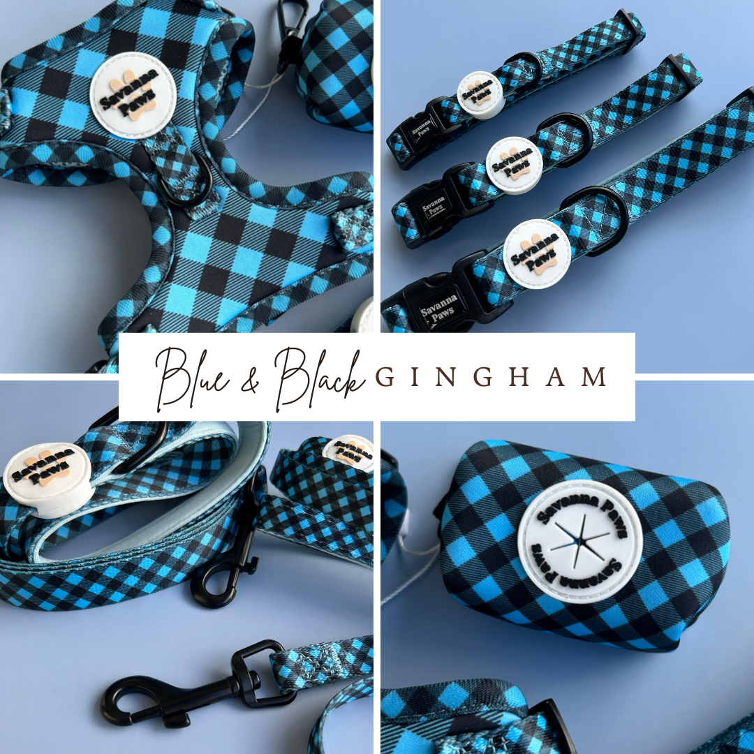 Blue & Black Gingham Bundle - With Poop Bag Holder