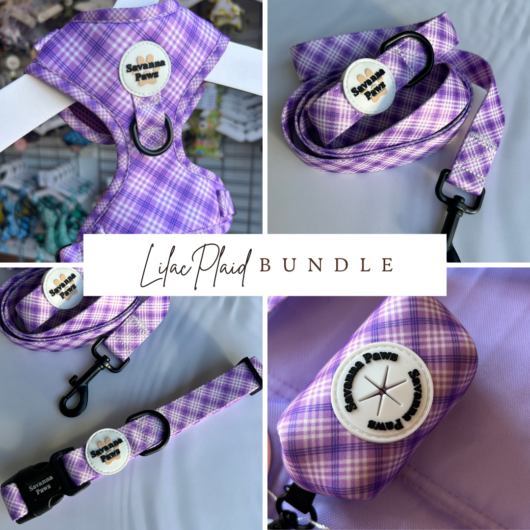 Lilac Plaid Bundle - With Poop Bag Holder