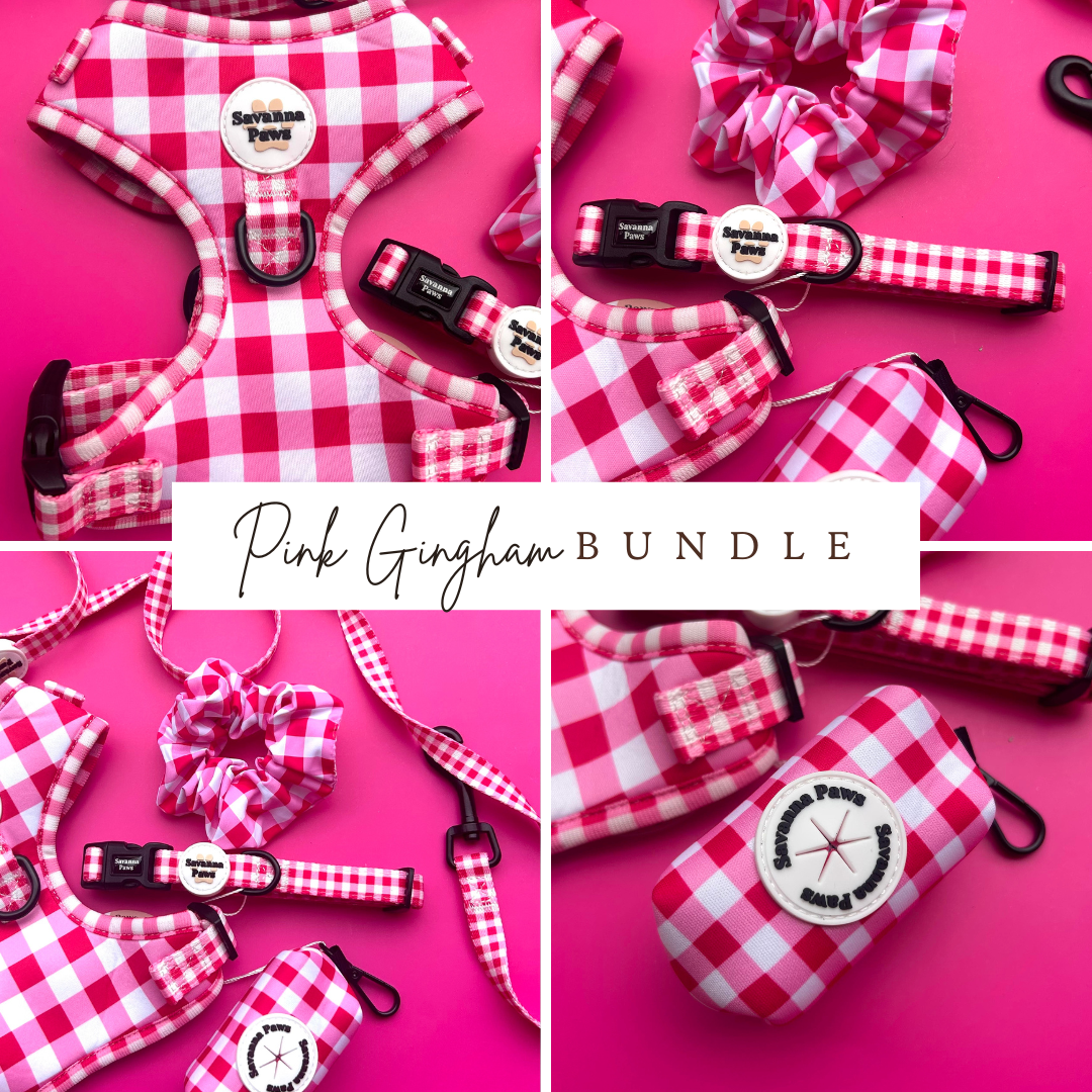 Pink Gingham Bundle - With Poop Bag Holder